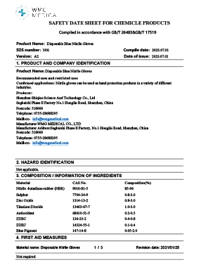 sds for disposable blue nitrile gloves